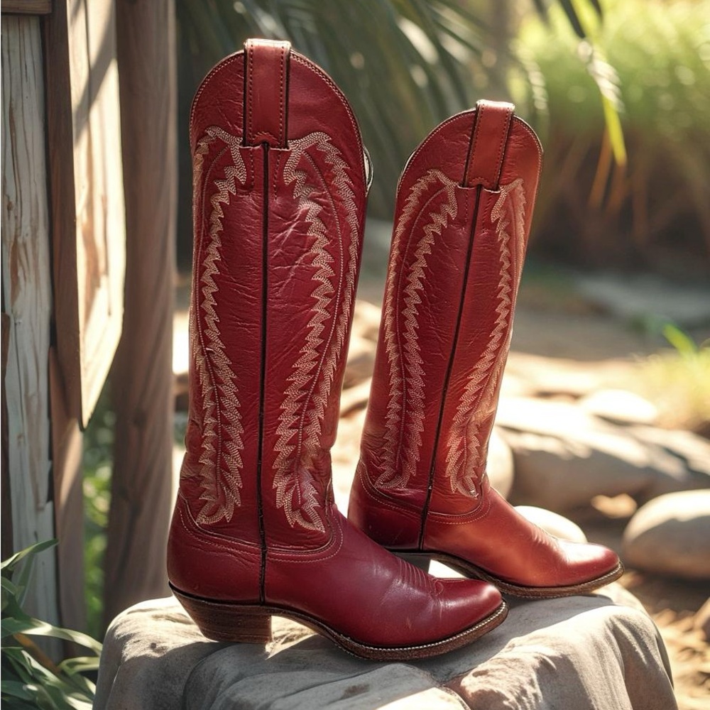 Women’s Size 6.5 A - Justin Vintage Tall Cowboy Western Boots Dark Red Leather